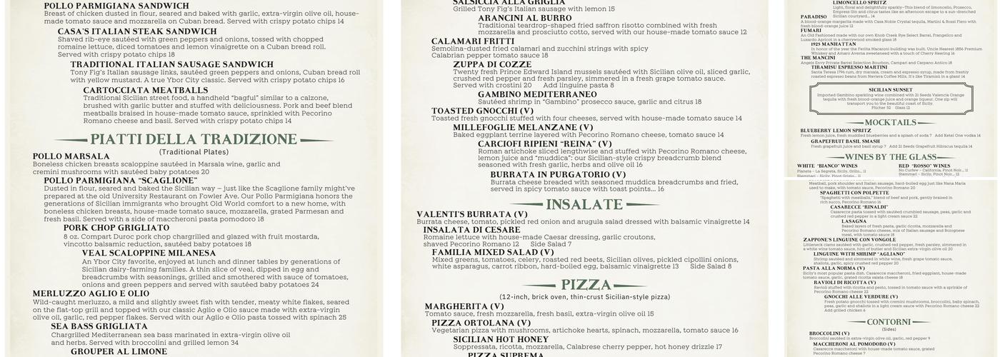 Casa Santo Stefano Menu