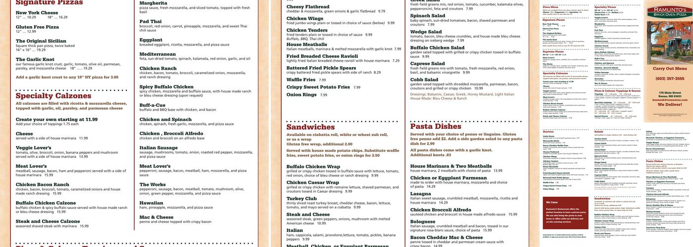 Ramunto's Brick Oven Pizza Menu