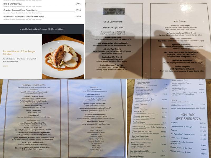 The Three Tuns Inn Menu