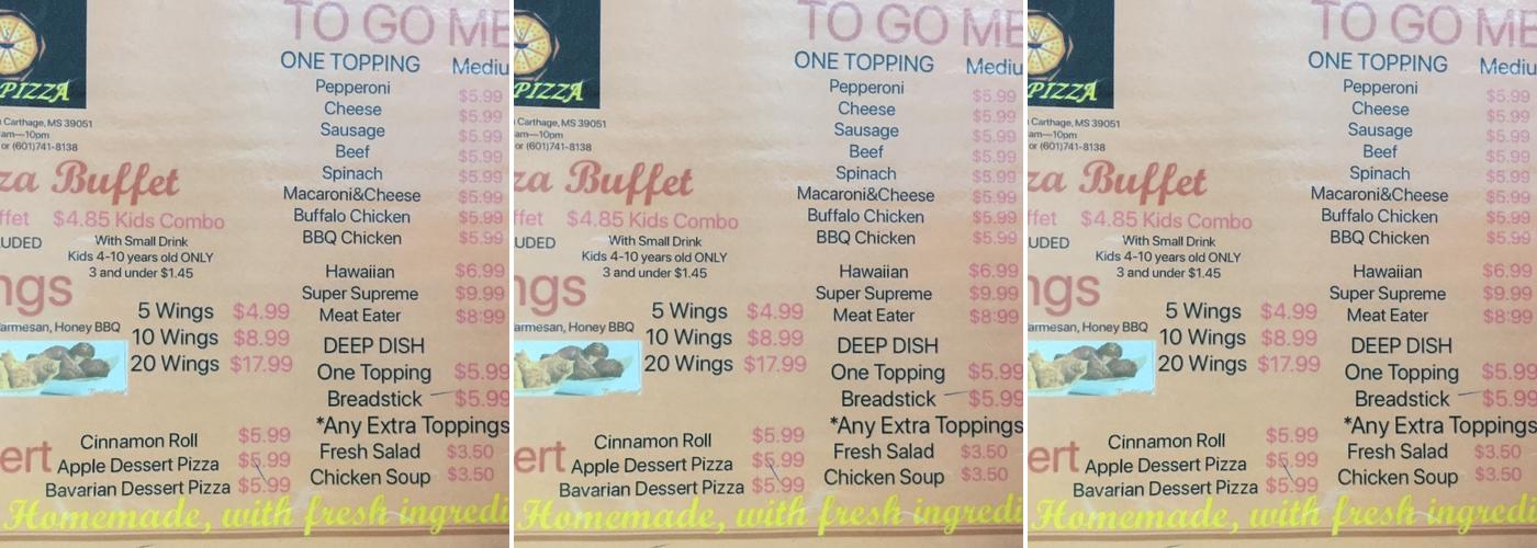 MA Pizza Menu