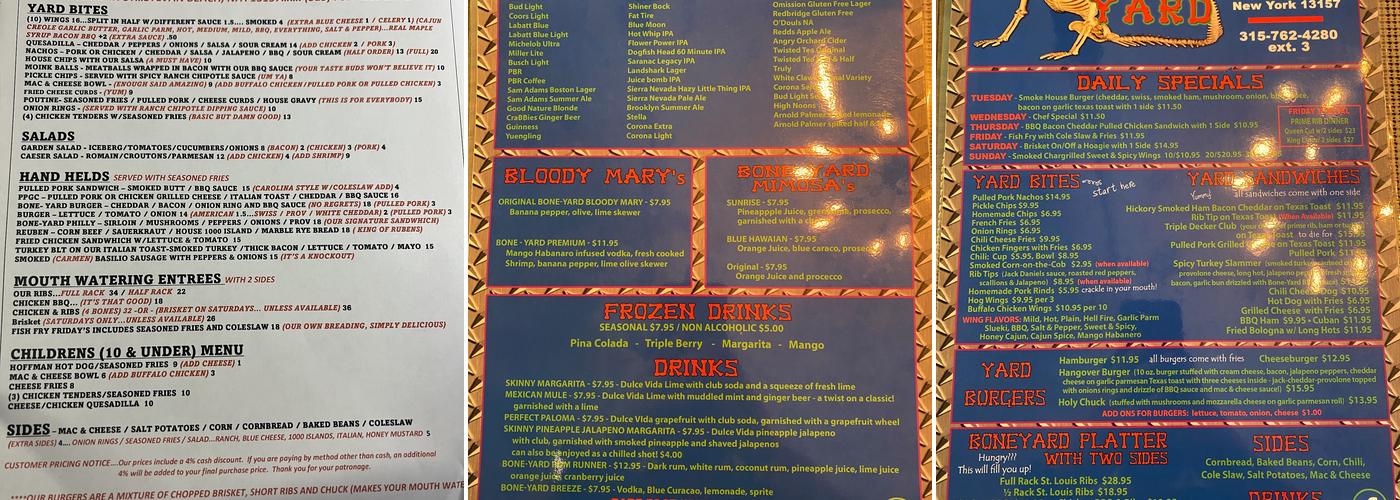 Carbone's Beachside Menu