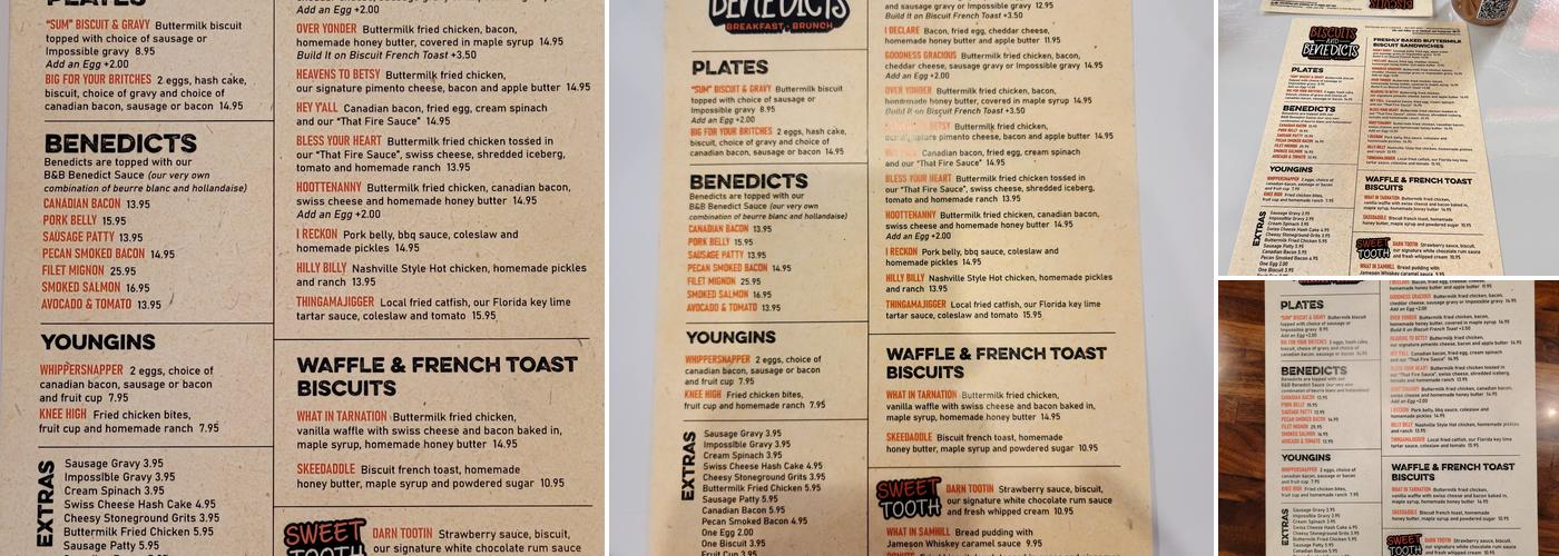 Biscuits and Benedicts Menu
