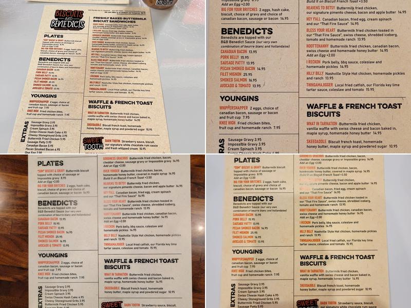 Biscuits and Benedicts Menu