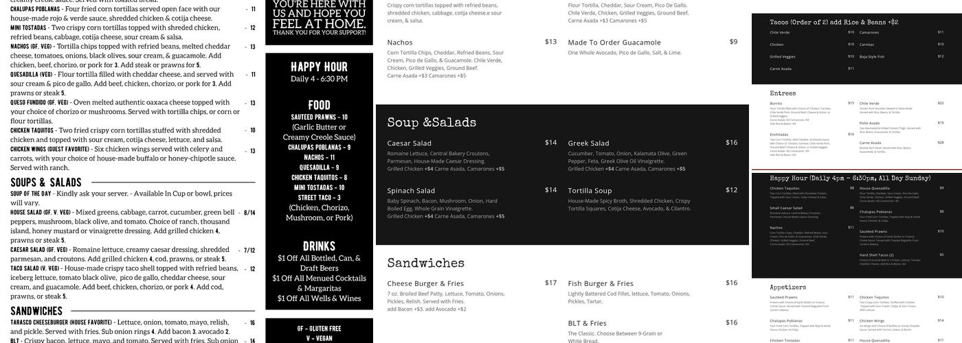 Tarasco Menu