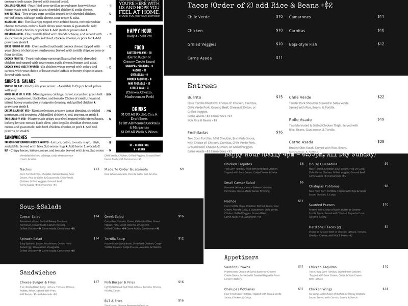 Tarasco Menu