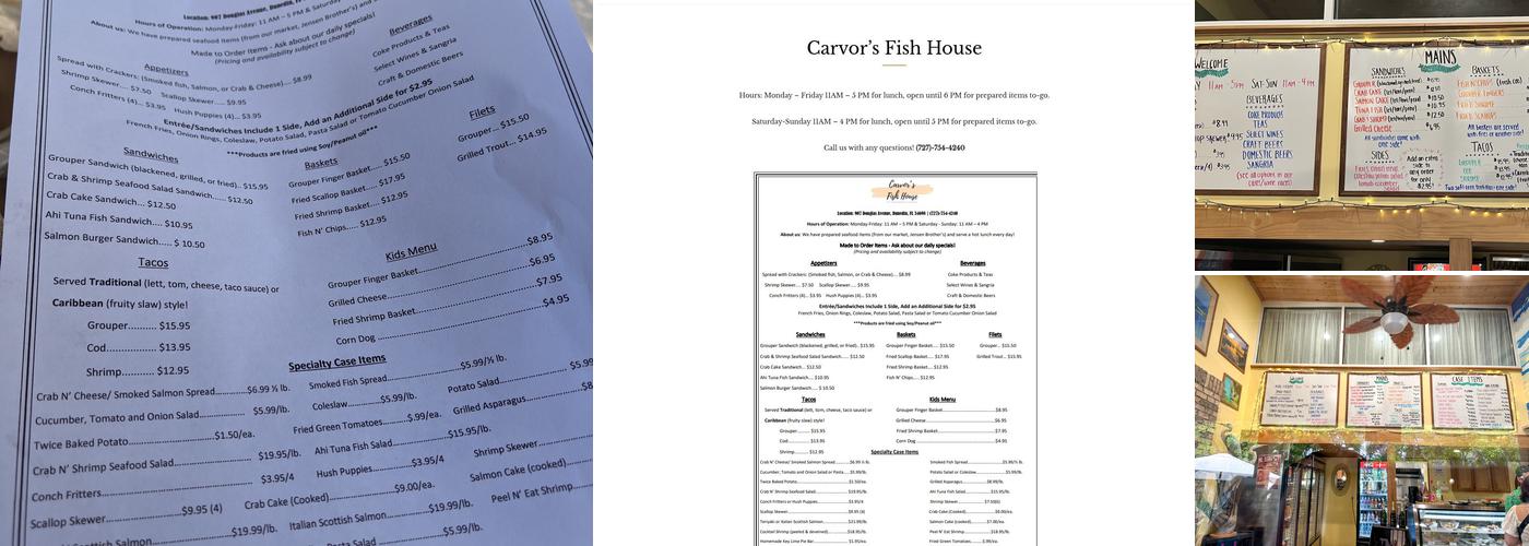 Carvor's Fish House Menu