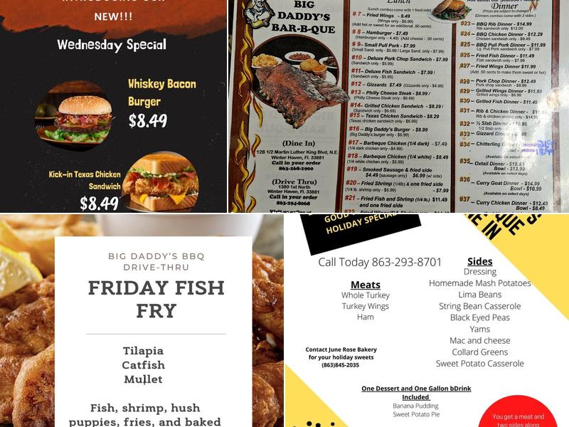 Big Daddy's Barbeque Menu