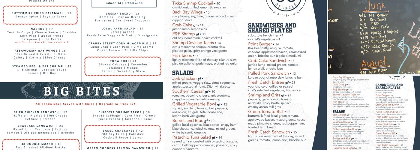 38 Degrees Bayside Menu