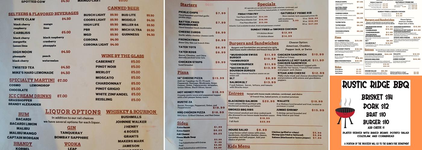 Rustic Ridge Resort Menu