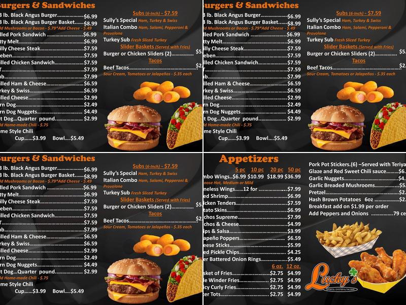 Lucky's Sports, Oyster, & Tiki Bar Menu