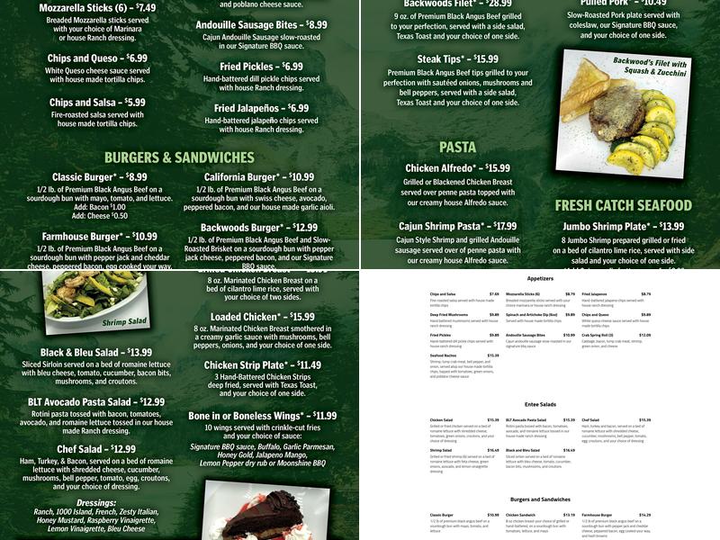 Backwoods Steakhouse and Grill Menu