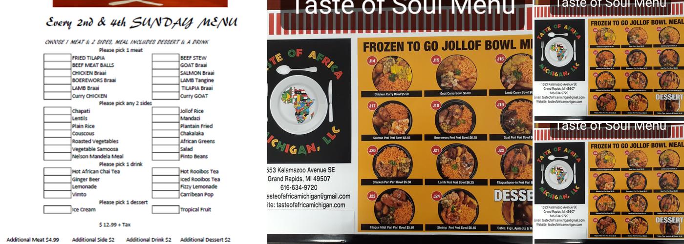 Taste of Africa Michigan LLC Menu