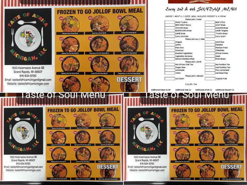 Taste of Africa Michigan LLC Menu