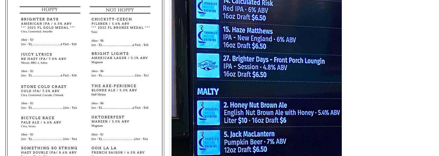 Brighter Days Brewing Company Menu