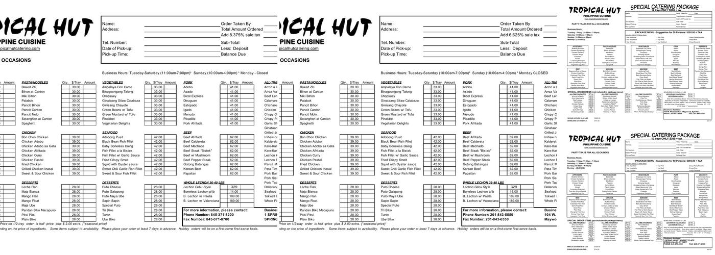 Tropical Hut Menu