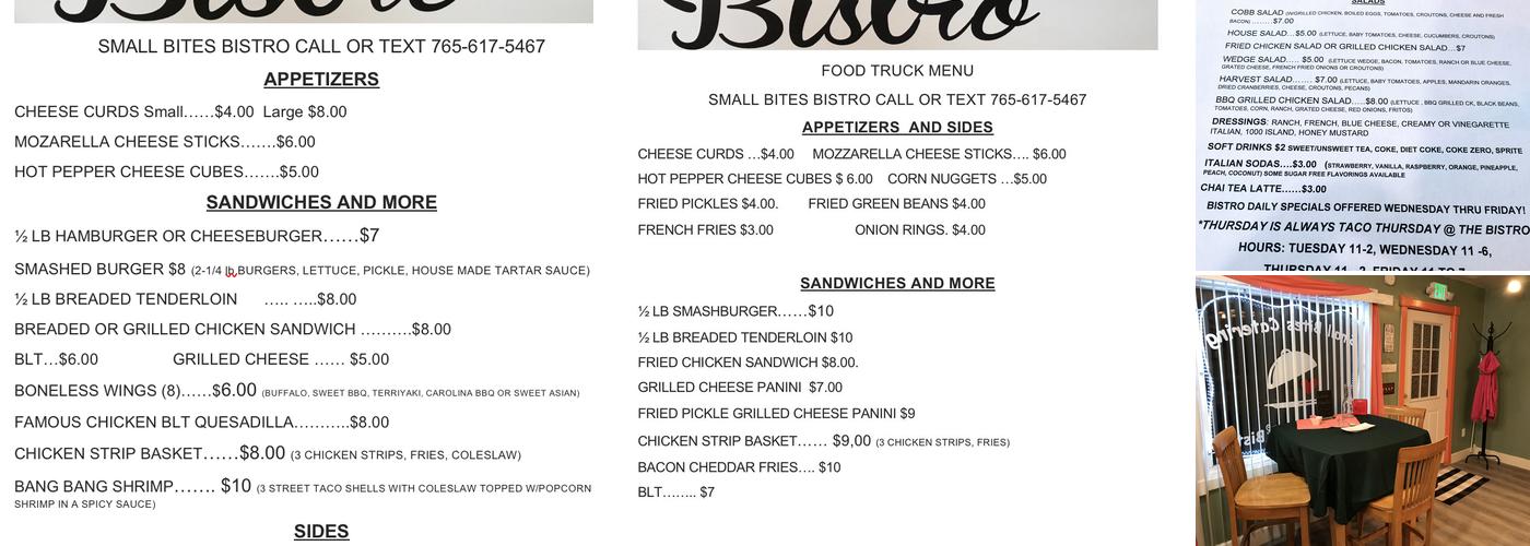 Small Bites Bistro Menu