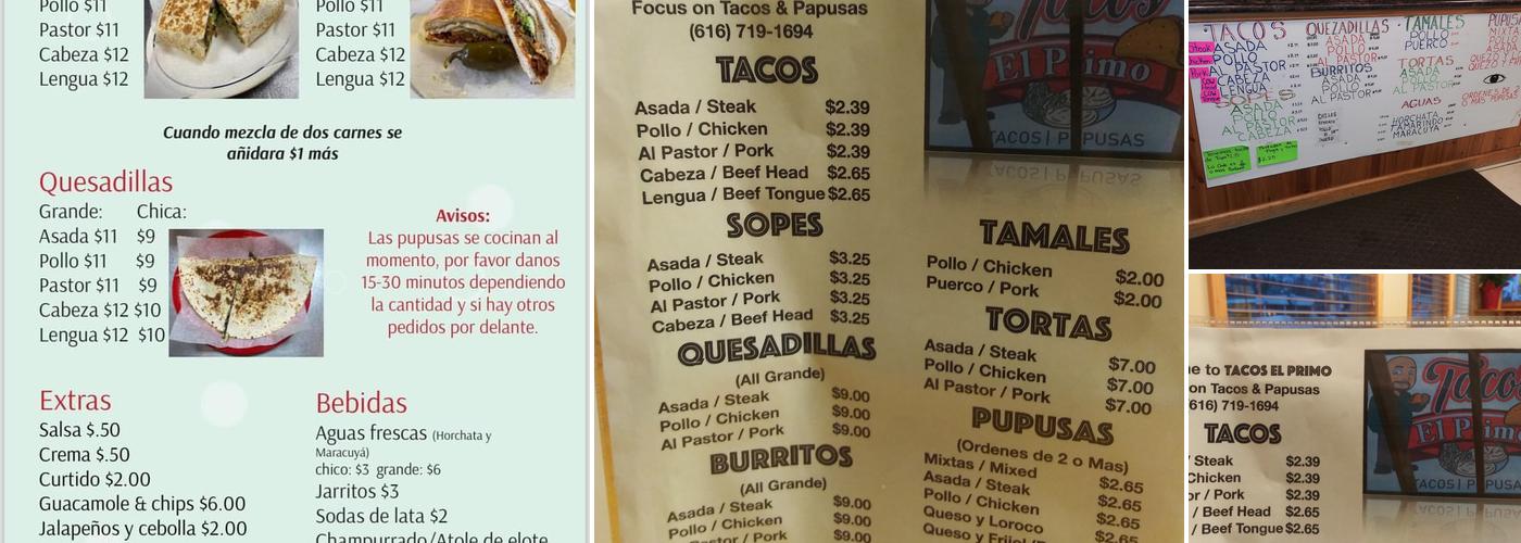 Tacos El Primo Menu