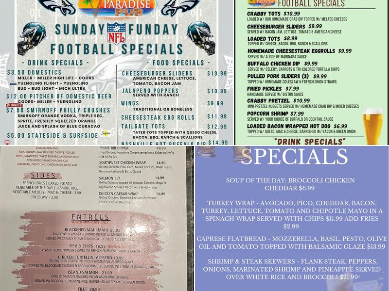 Paradise Pub Menu