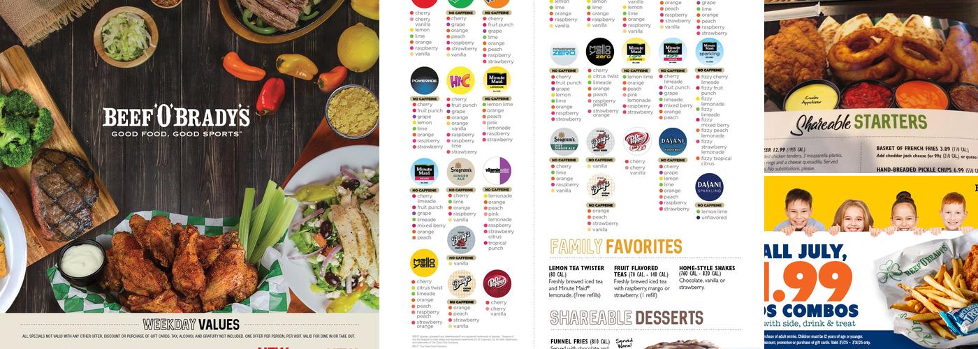 Beef 'O' Brady's Menu