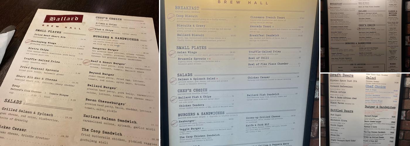 Ballard Brew Hall Menu