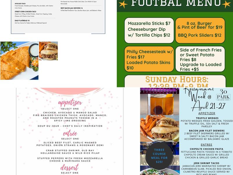 30 PARK Bistro/Bar/Events Menu