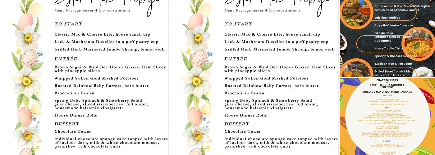 Craft Dinners Menu