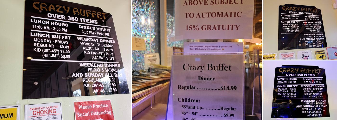 Crazy Buffet Menu