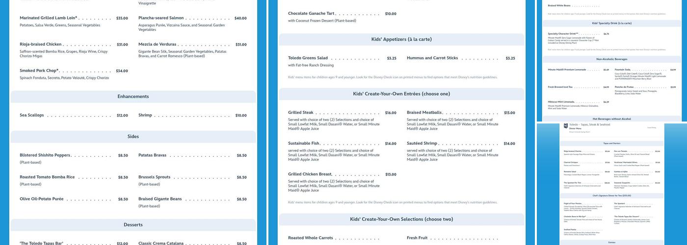 Toledo - Tapas, Steak & Seafood Menu