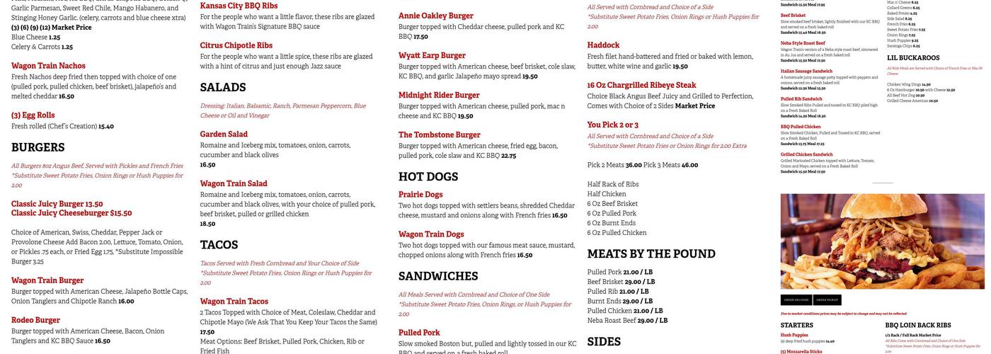 Wagon Train BBQ Menu