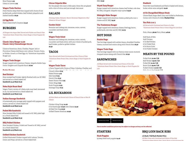 Wagon Train BBQ Menu