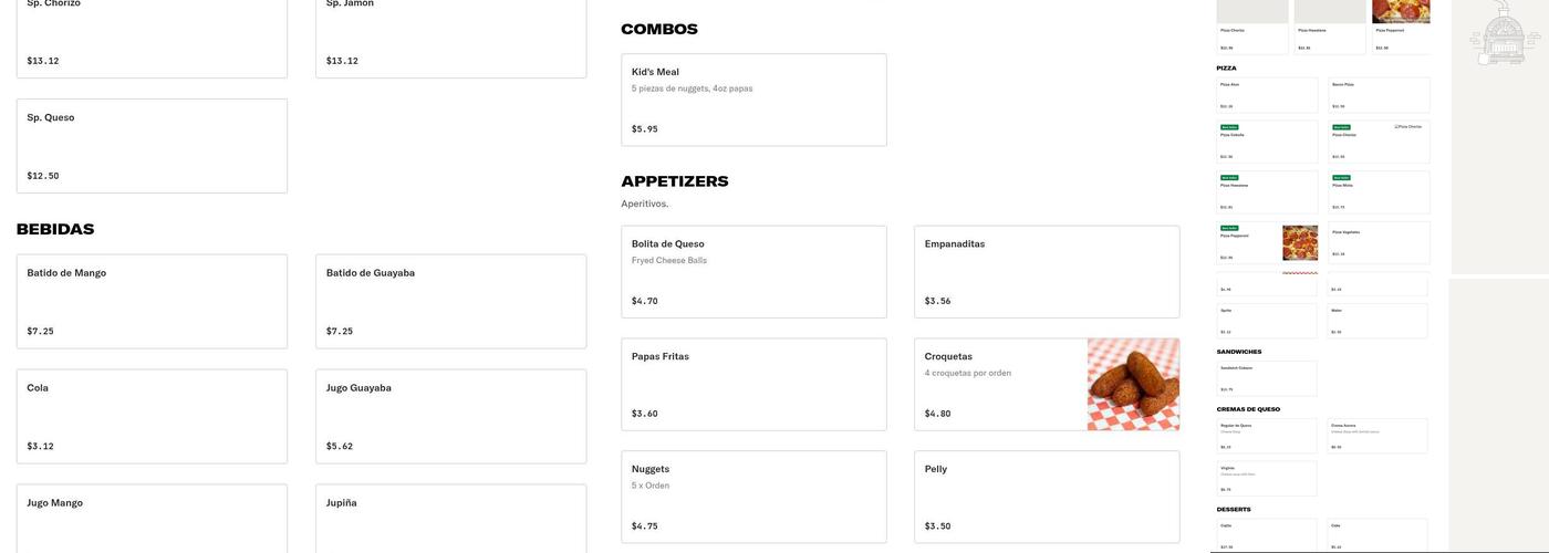 El Rapido Pizza Cubana Menu