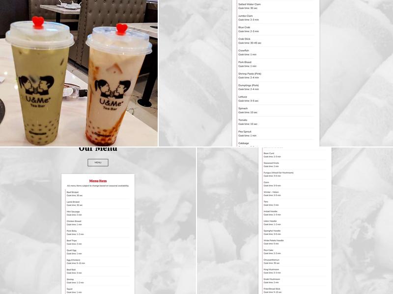 U & Me Revolving Hot Pot Menu