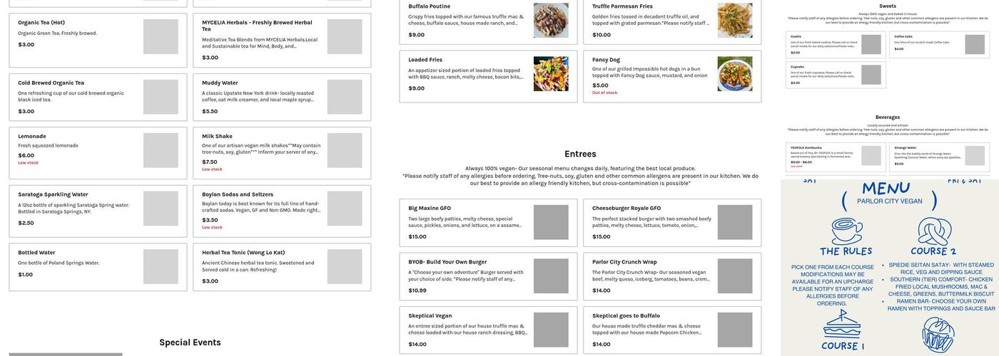 Parlor City Vegan Menu
