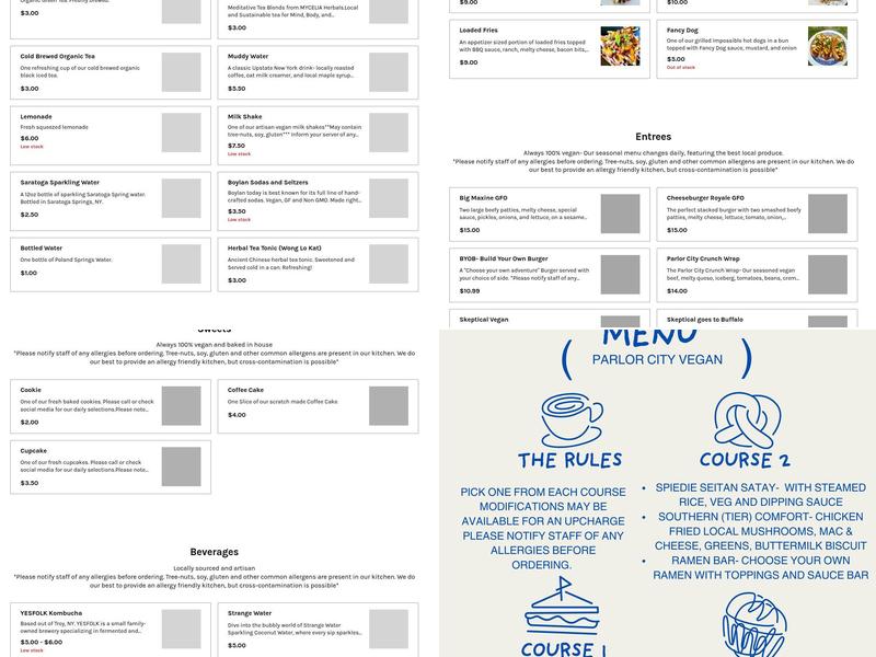 Parlor City Vegan Menu