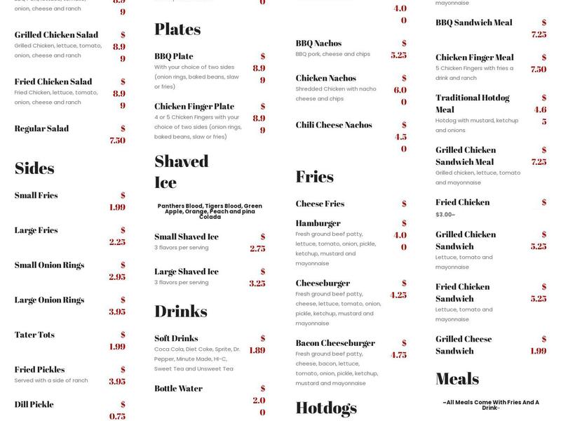 Panther Cafe Menu