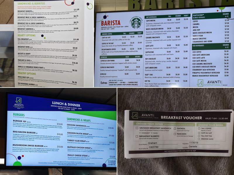 Avanti Bar & Grille Menu