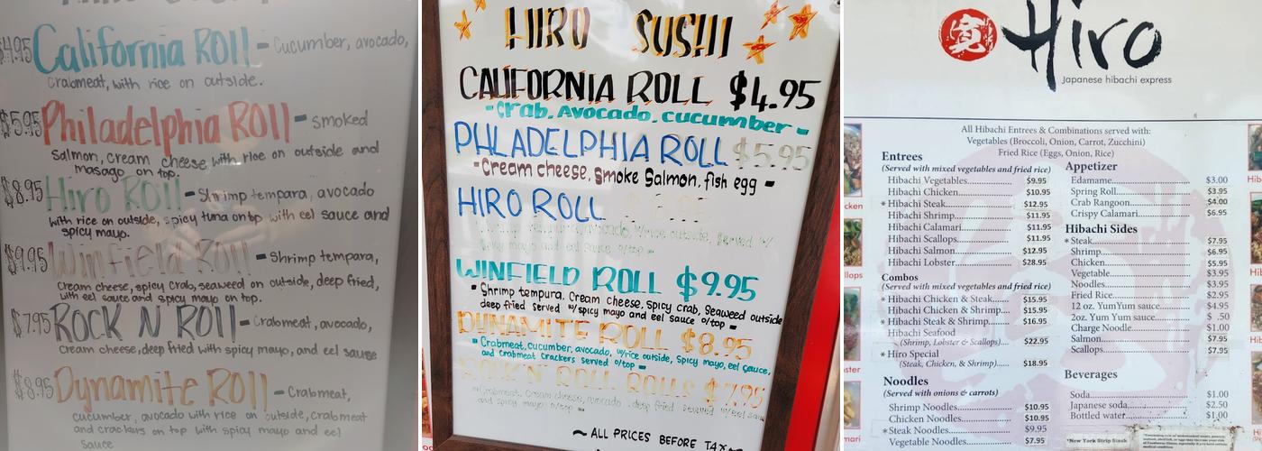Hiro Japanese Hibachi Express Menu