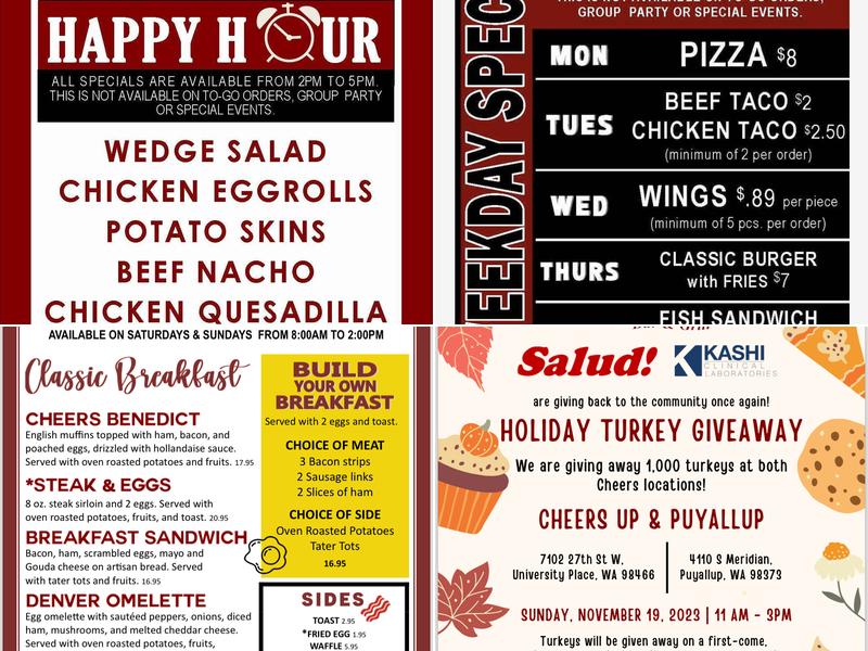 Cheers Bar & Grill South Hill Menu