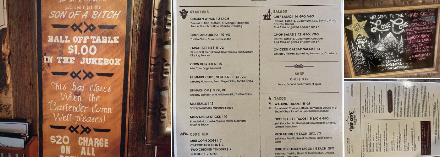 Lone Cone Restaurant & Bar Menu