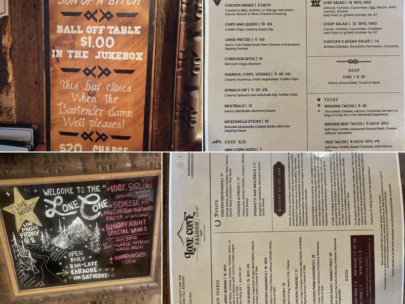 Lone Cone Restaurant & Bar Menu