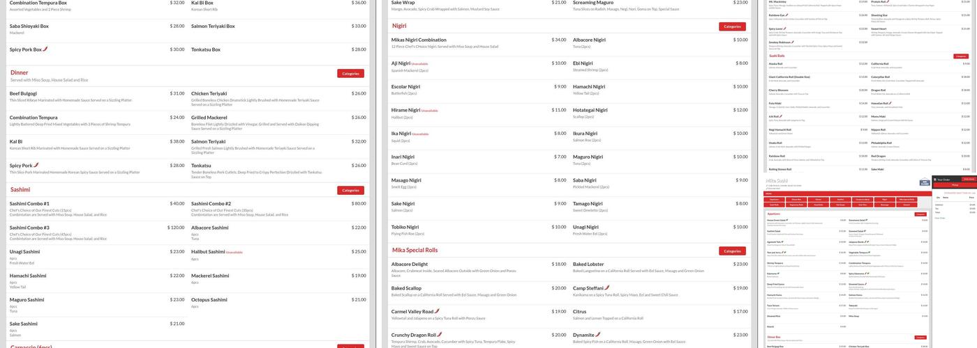 MIKA SUSHI Menu
