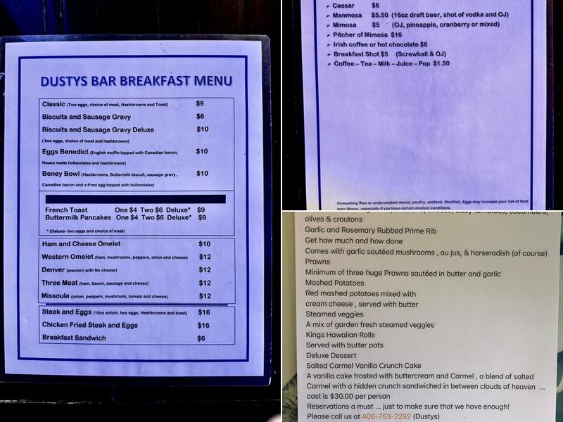 Dusty's Bar Menu