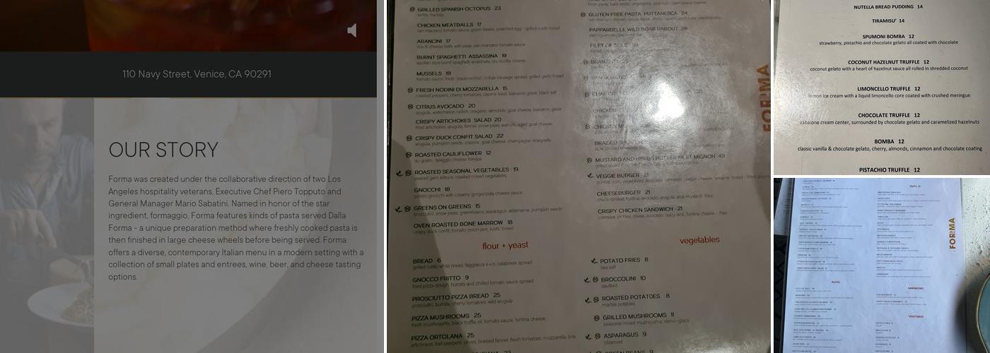 Forma Venice Menu