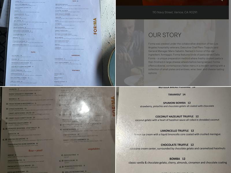 Forma Venice Menu