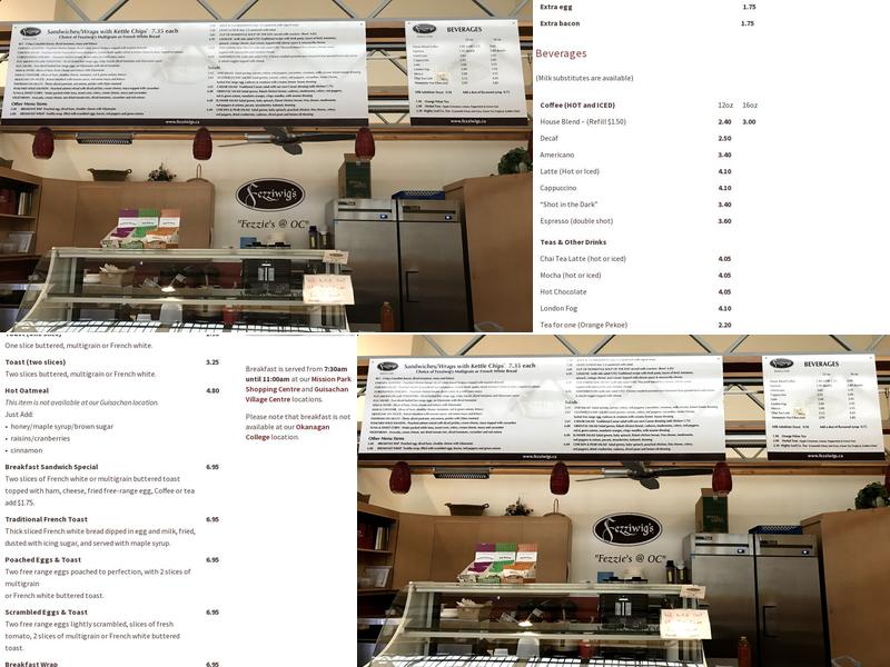 Fezziwig's Artisan Bakery-Cafe at Okanagan College Menu