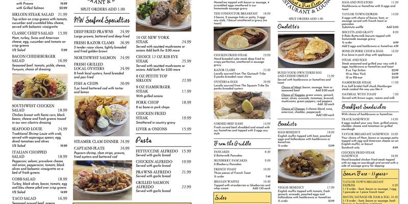 Taylor Sub 'n' Burger Menu