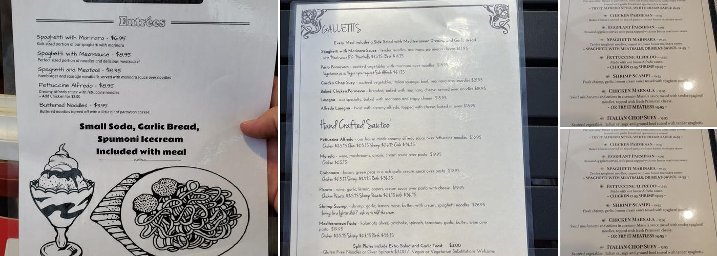 Galletti’s Spaghetti Menu