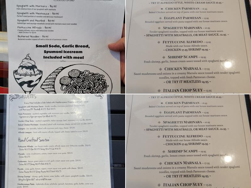 Galletti’s Spaghetti Menu