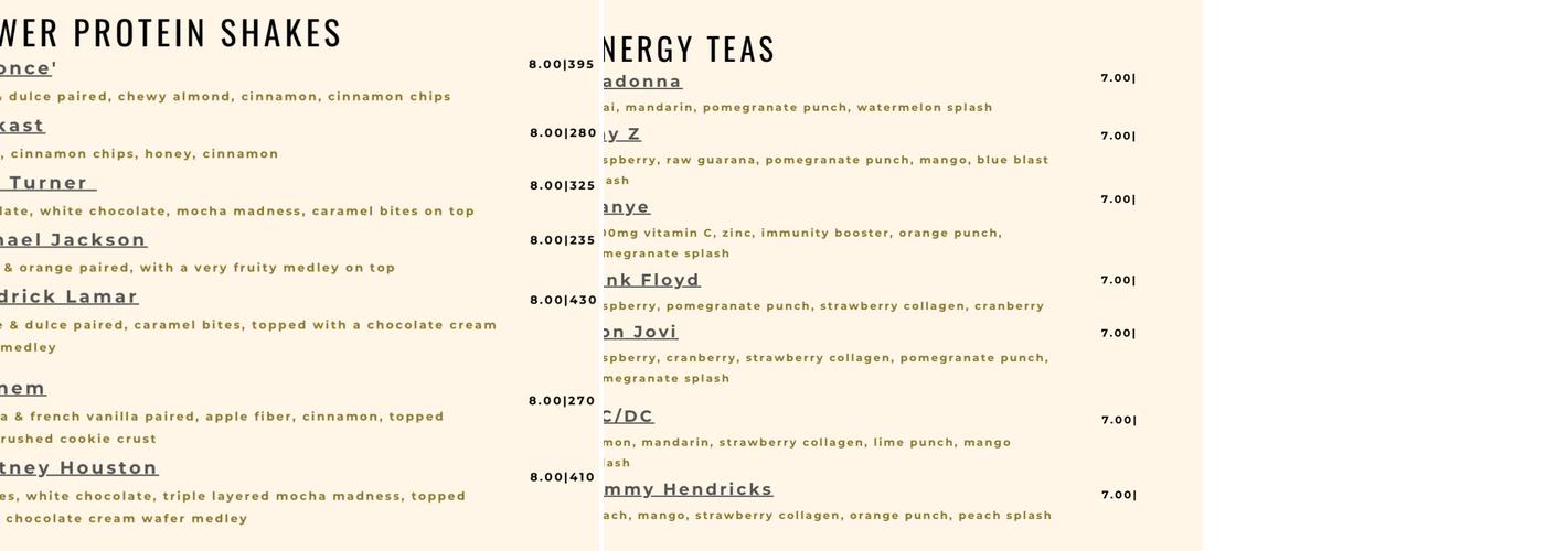 Bezerk Nutrition Menu