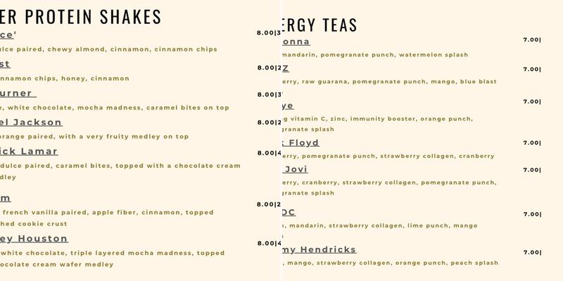 Bezerk Nutrition Menu